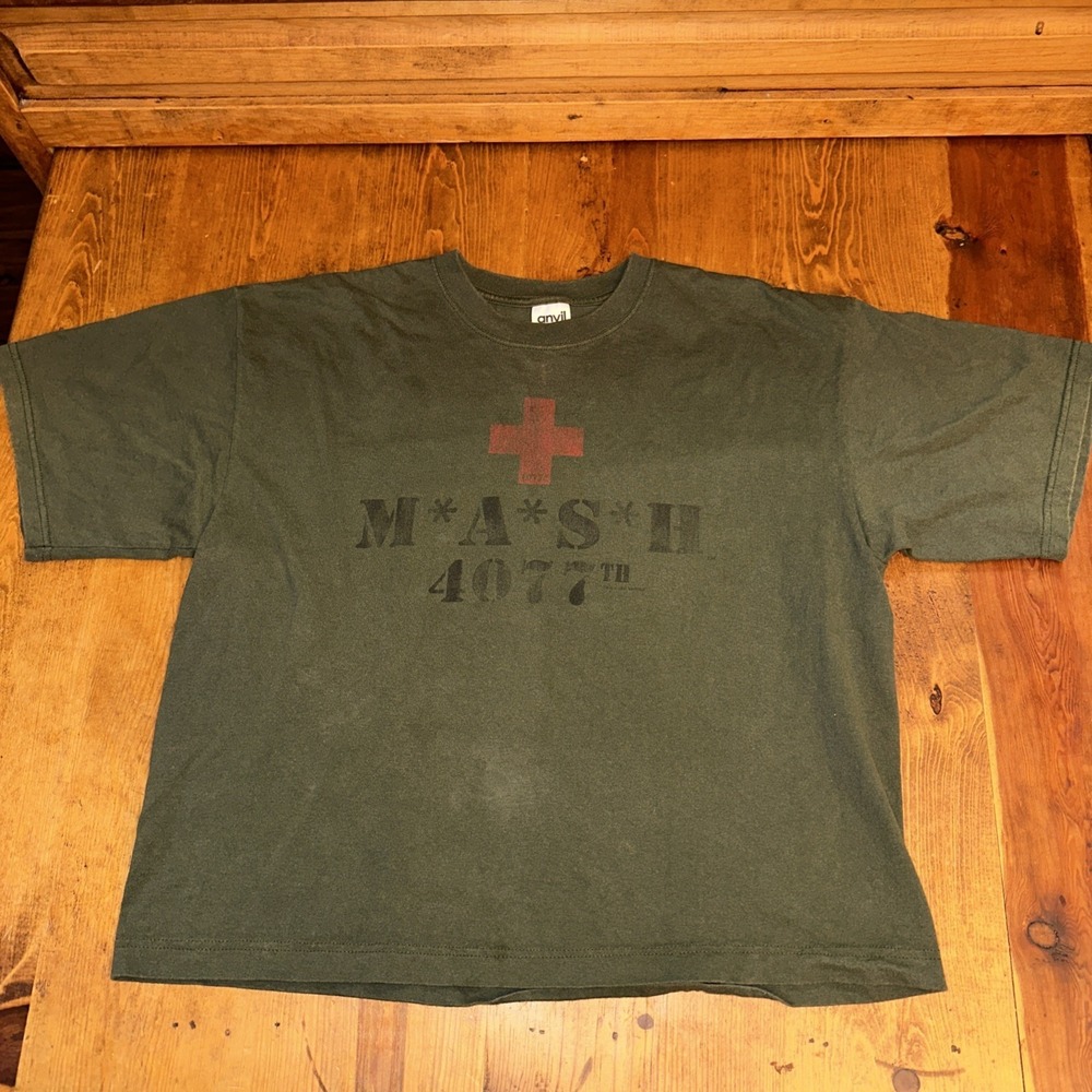 Anvil M*A*S*H 4077th Army Green T-Shirt Size Large 100% Cotton